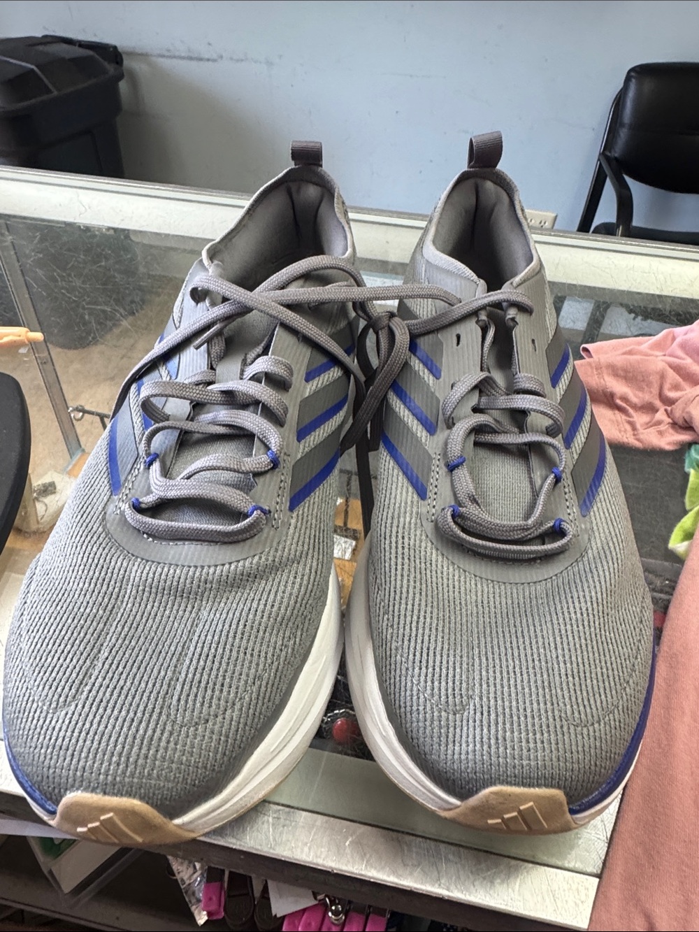 adidas Men's Gray Sneakers with Blue Stripes